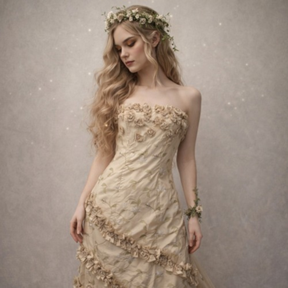 Vintage Forest Fairy Straplessβ Ball Gown Size 4 Floral Ethereal Whimsical Dress